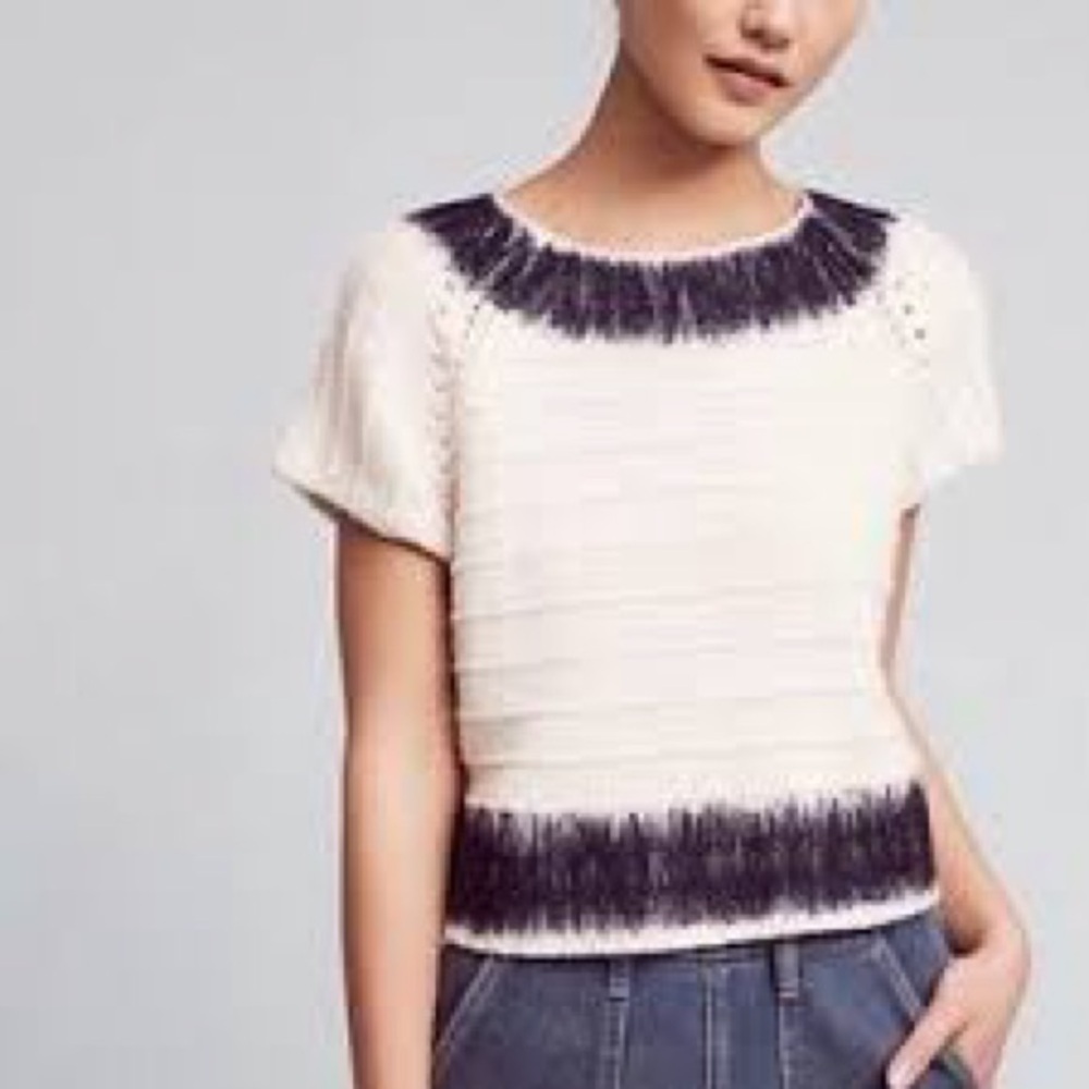 Anthropologie Field Flower Feltwork Wool Alpaca Blend Sweater Top Size Small